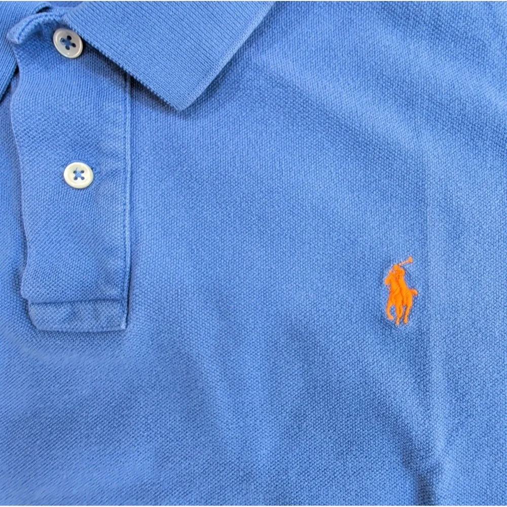 Vintage Ralph Lauren Polo Shirt Mens XXL Blue Orange Pony Logo Preppy Campus 2XL